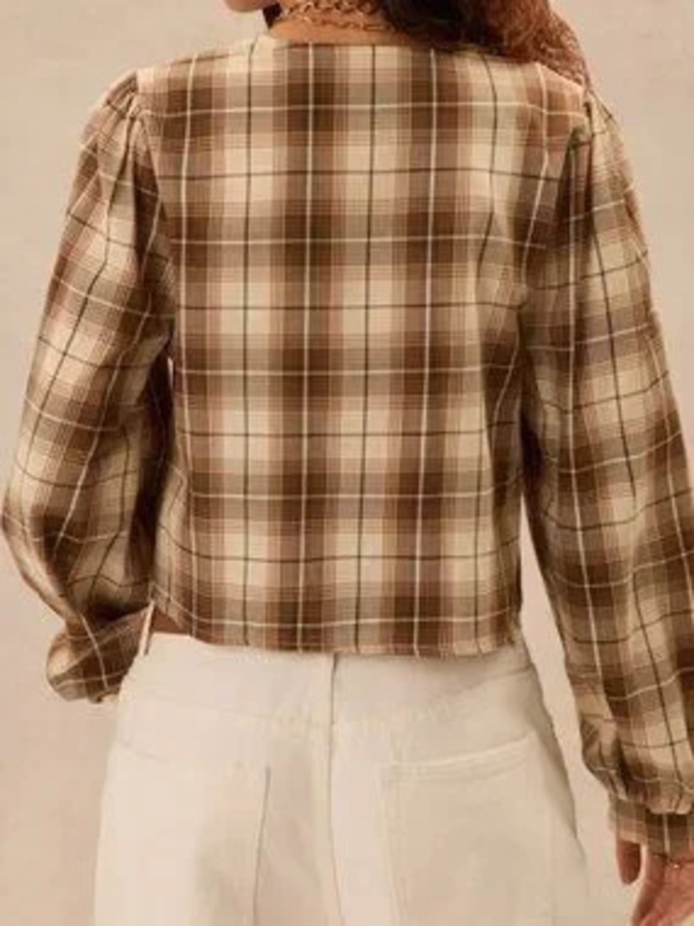 Multicolor Casual Women's Bohemian V-Neck Plaid Loose Fit Blouse